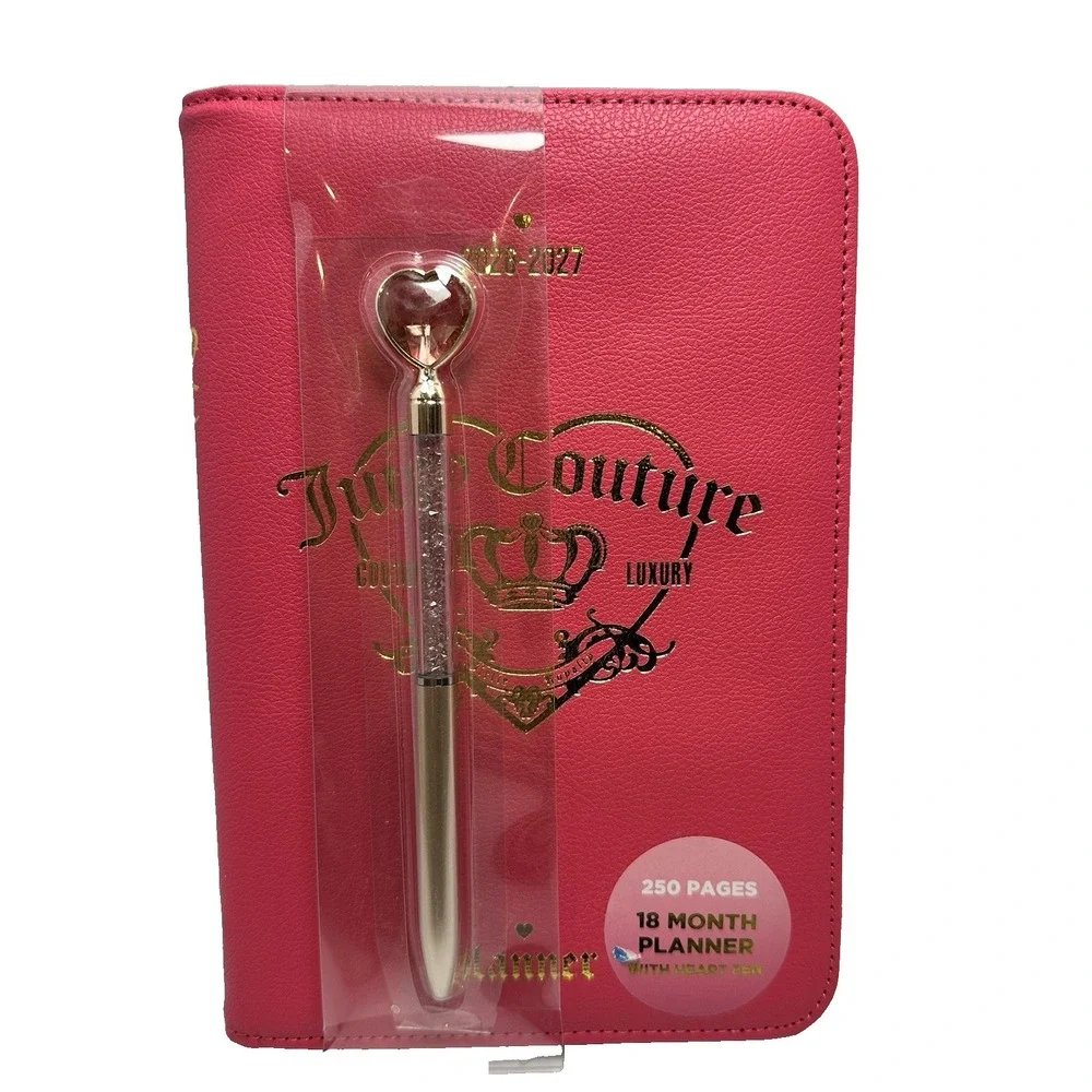 Juicy Couture 2026-2027 Zip Planner Journal Pink Heart Pen 18 Month New - Picture 2 of 12
